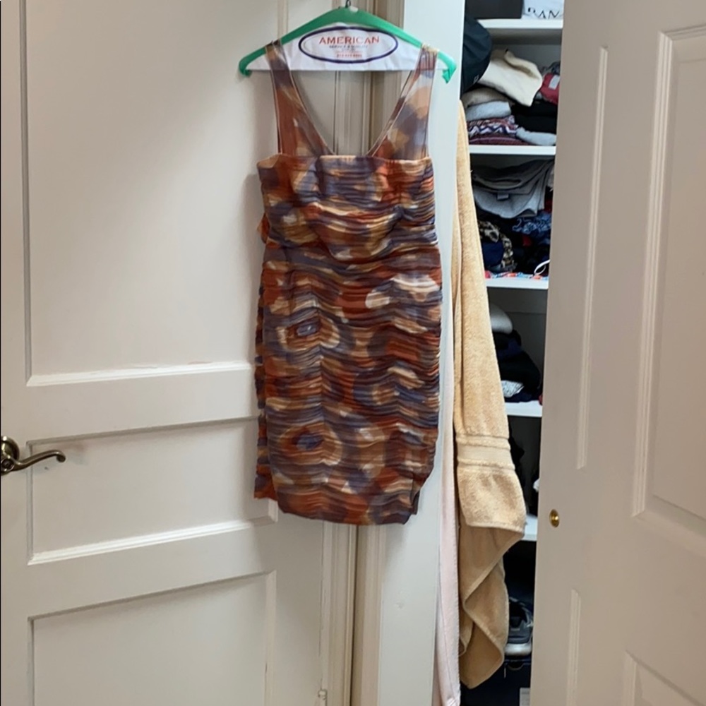 multicolored shirred sleeveless ladies dress